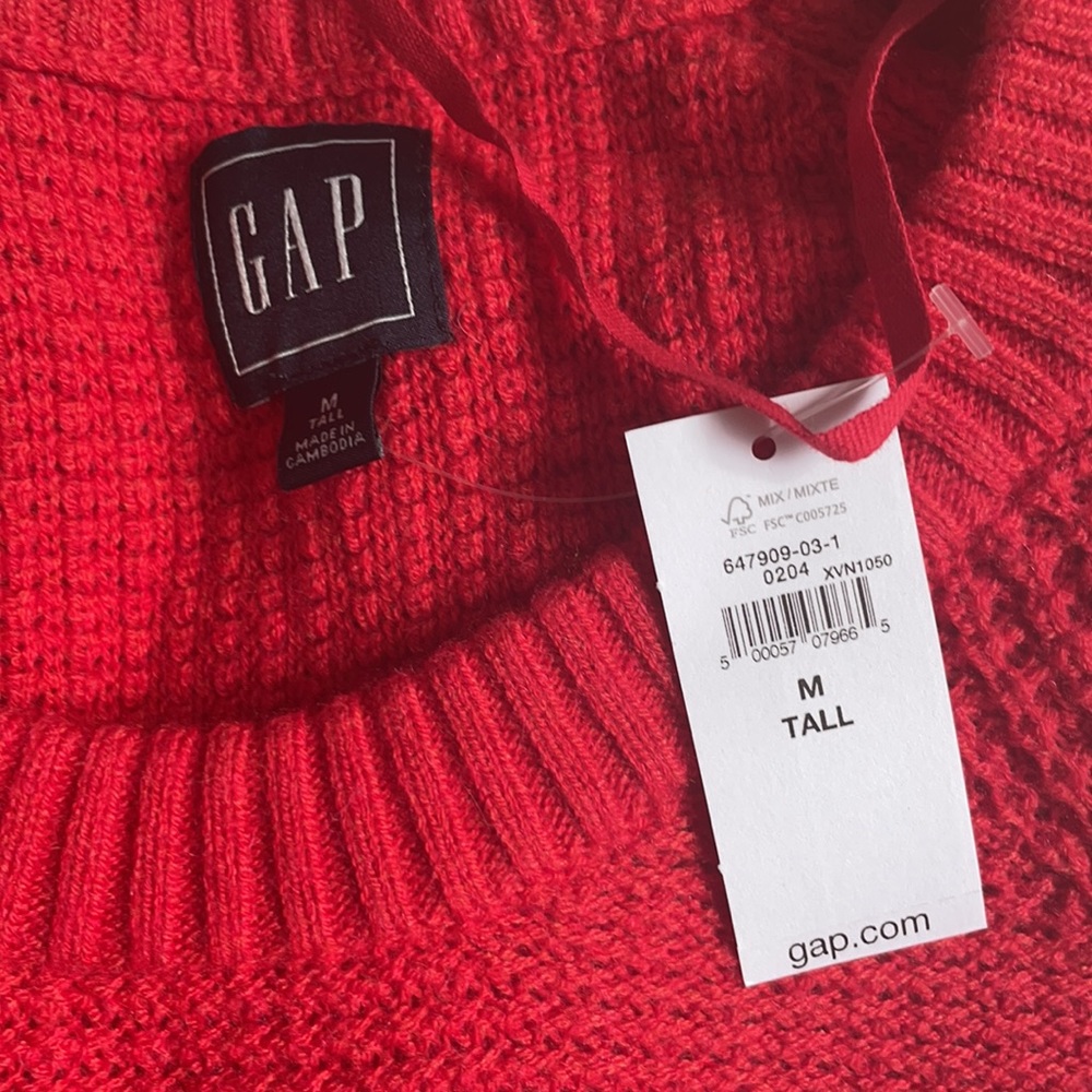 NWT Gap Long Sleeve Red Knit Holiday Sweater Womens Medium Tall - Picture 4 of 4